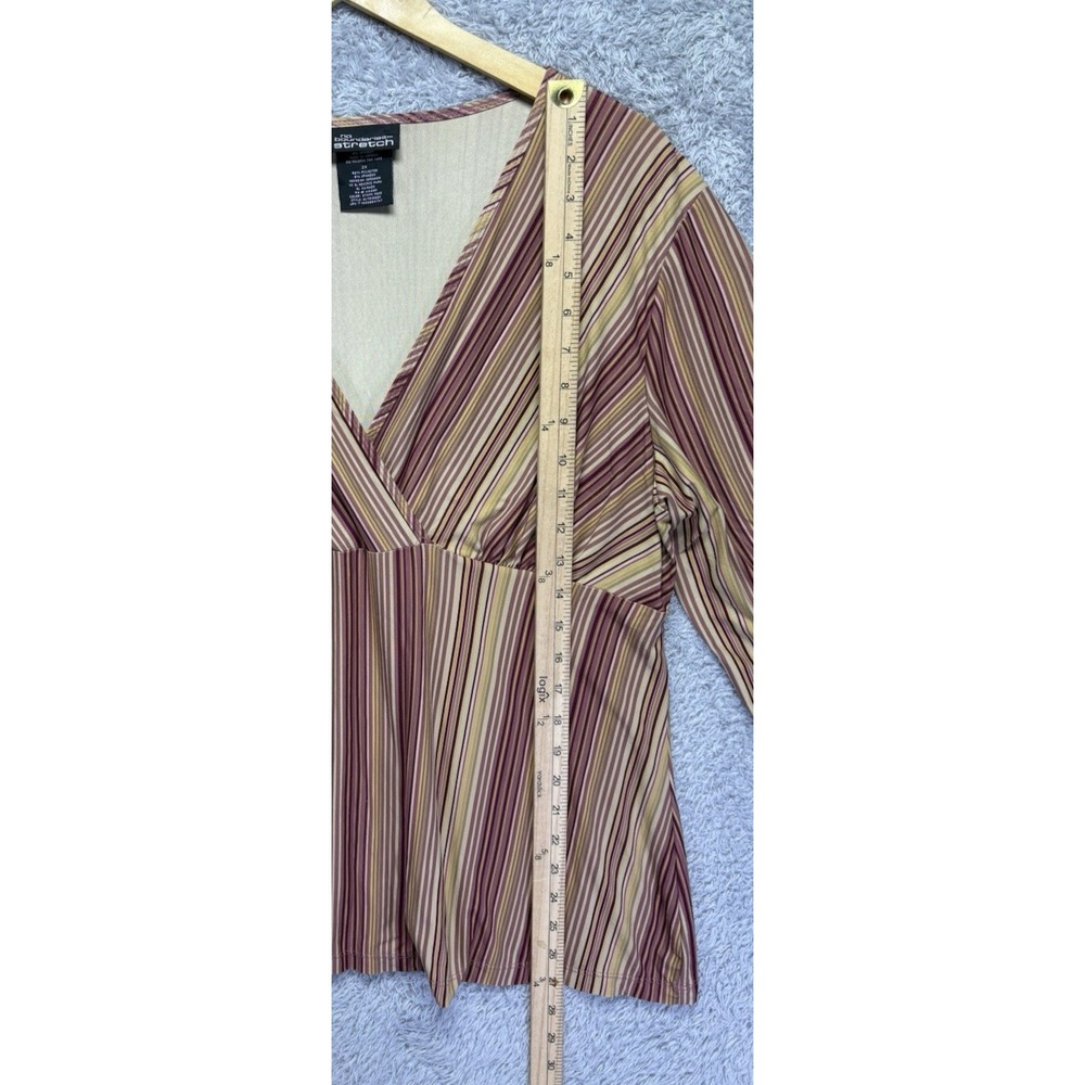 VTG No Boundaries Juniors 2X Striped Babydoll Top Y2K V Neck Coquette Stretch - Picture 6 of 10